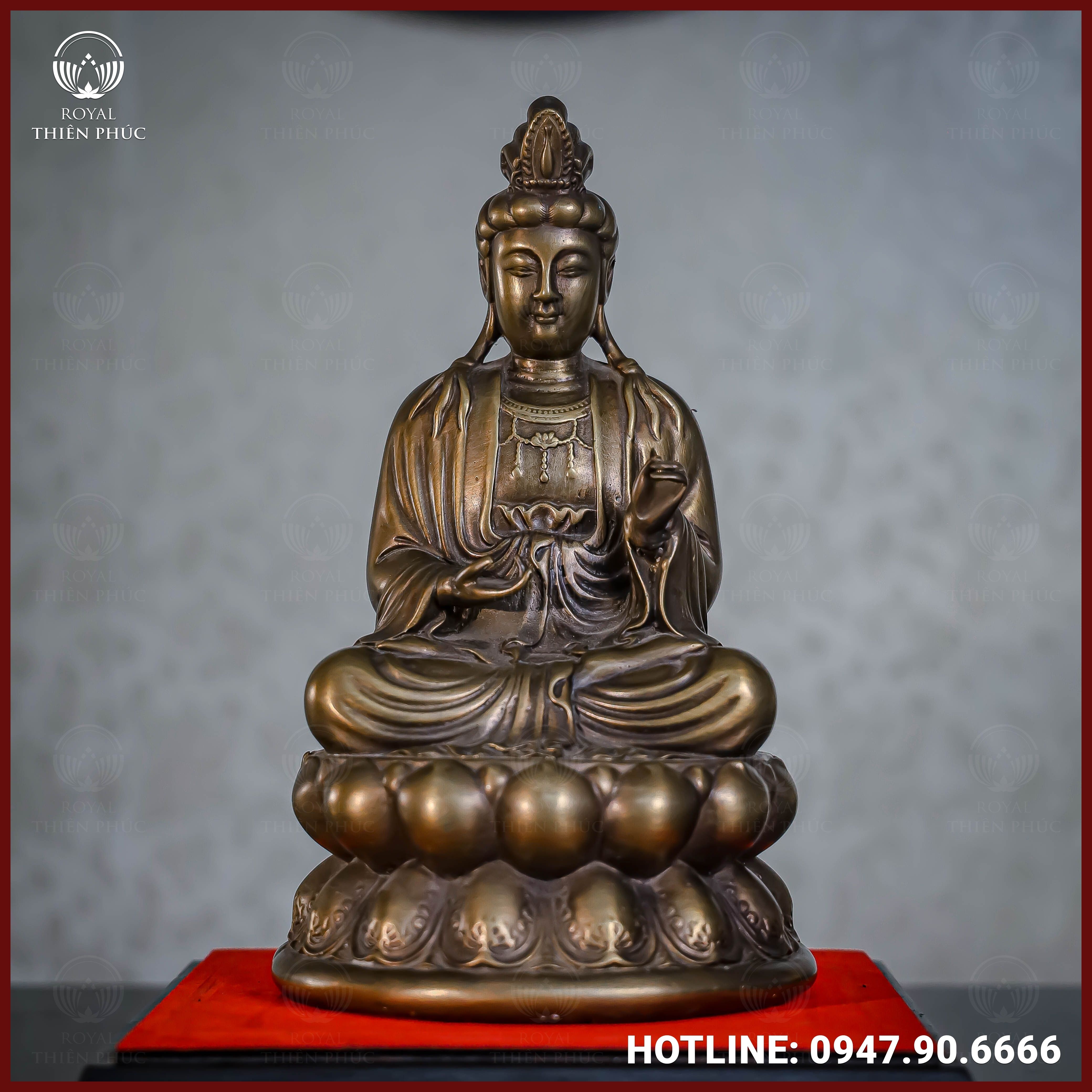 Tượng Phật Đại Thế Chí đồng vàng hun cao 27cm